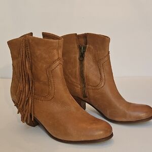 Sam Edelman Tan Ankle Boots with Fringe